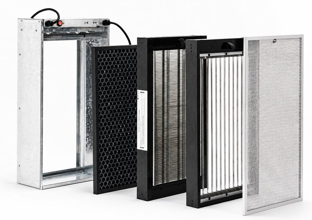 Filtrul electrostatic Qualifresh, desfăcut în plăcile lui metalice